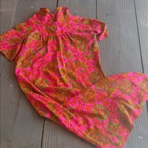 Bright Pink Paisley Midi  Vintage Dress